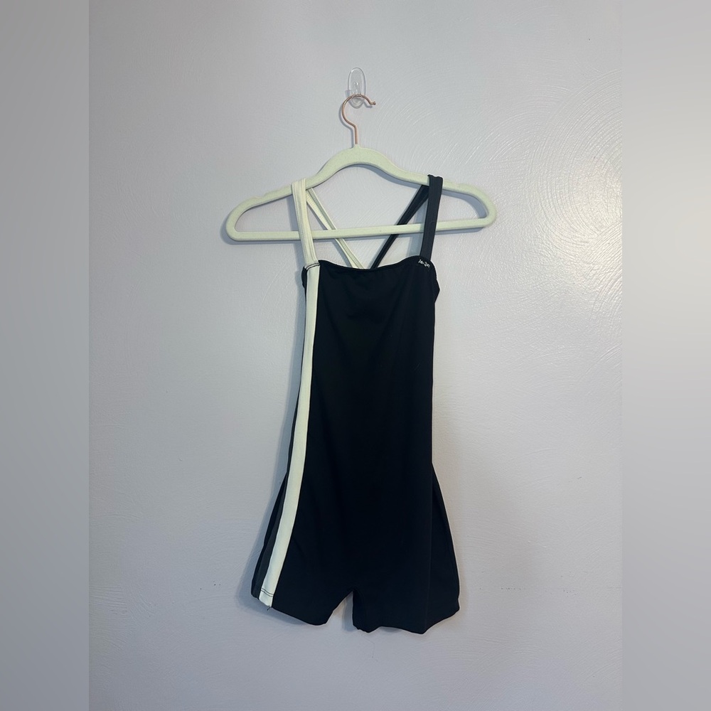 Jo + Jax Black Grey and White Strappy Unitard Dance Active Romper Size Small